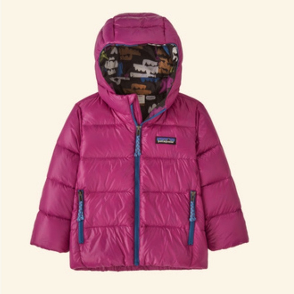 Patagonia - 6-12 months. Baby Hi-Loft Down Sweater Hoody in amaranth pink